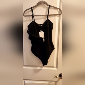 New Zara‎ Ruffled Black Bodysuit.